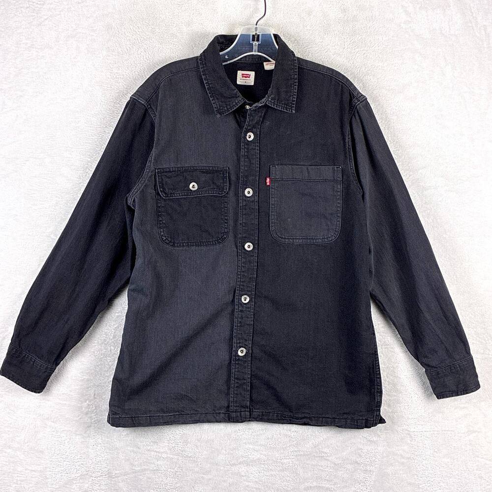 VTG Levis Utility Shacket Denim Shirt Mens S Black Gray Colorblock Metal Buttons